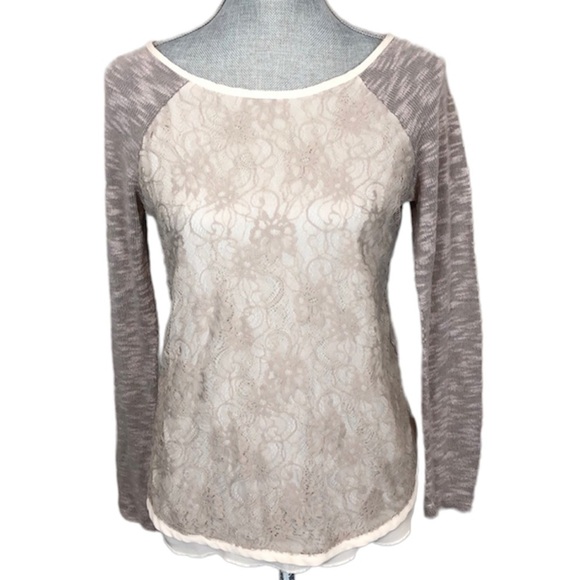 Kit and Sky Tan Lace & Dusty Pink Top Size Medium - Picture 1 of 8